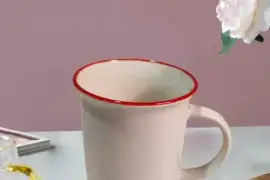 Ceramic Tea Mugs White With Red Border