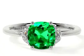 Three Stone Square Cushion Emerald Ring